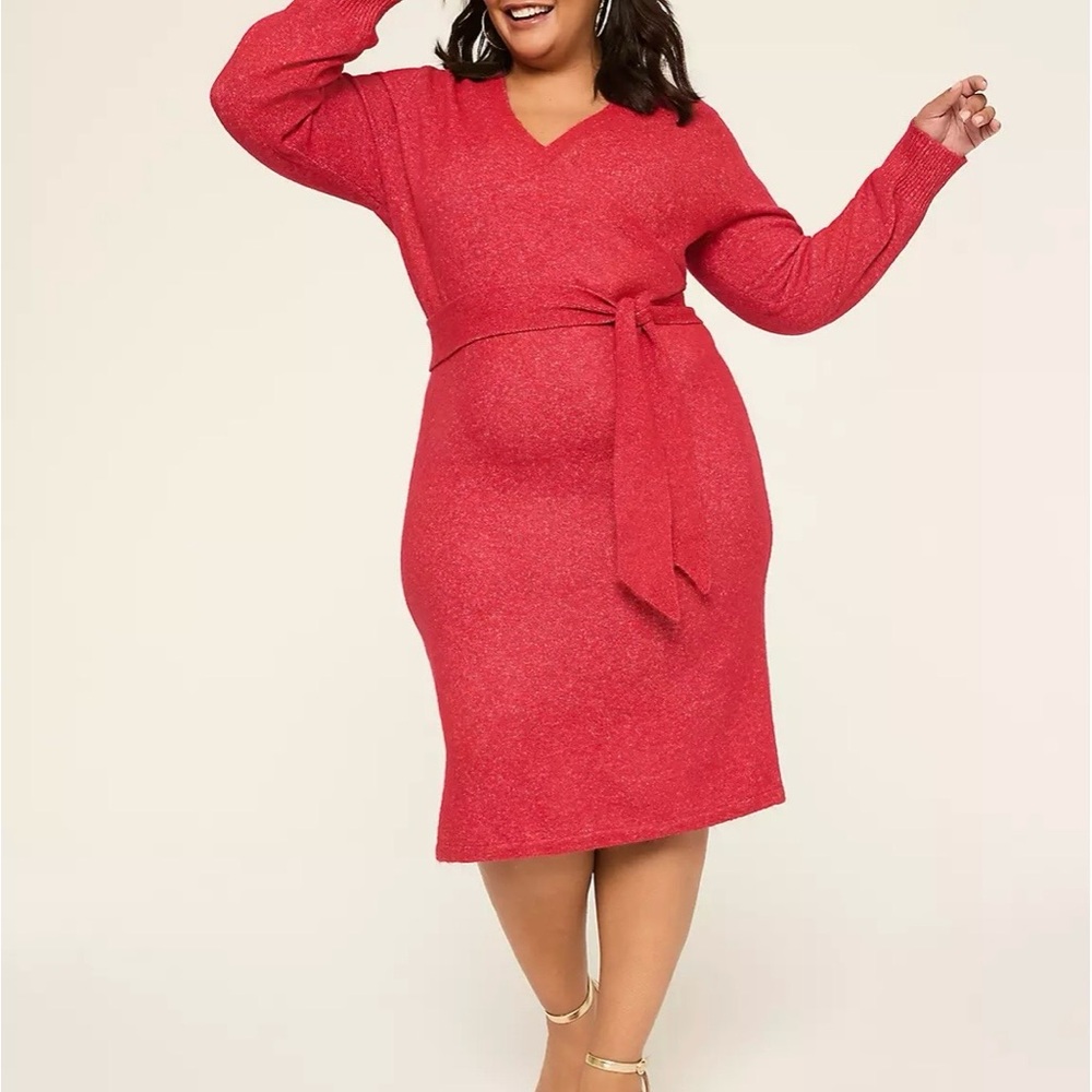 Lane Bryant Vibrant Red Long Sleeve Dress